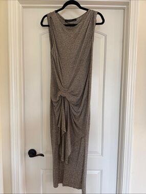 All Saints Tan/Grey Sleeveless Knot-Front Maxi Dress